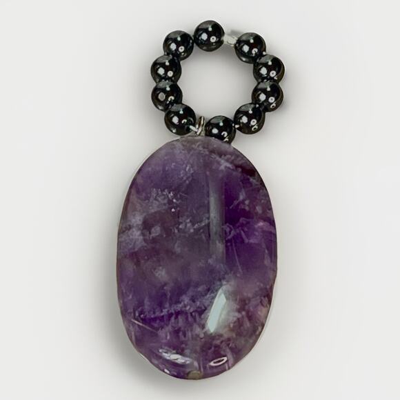 Natural Amethyst Gemstone & Hematite Oval Pendant - 10.8 grams - Picture 6 of 8